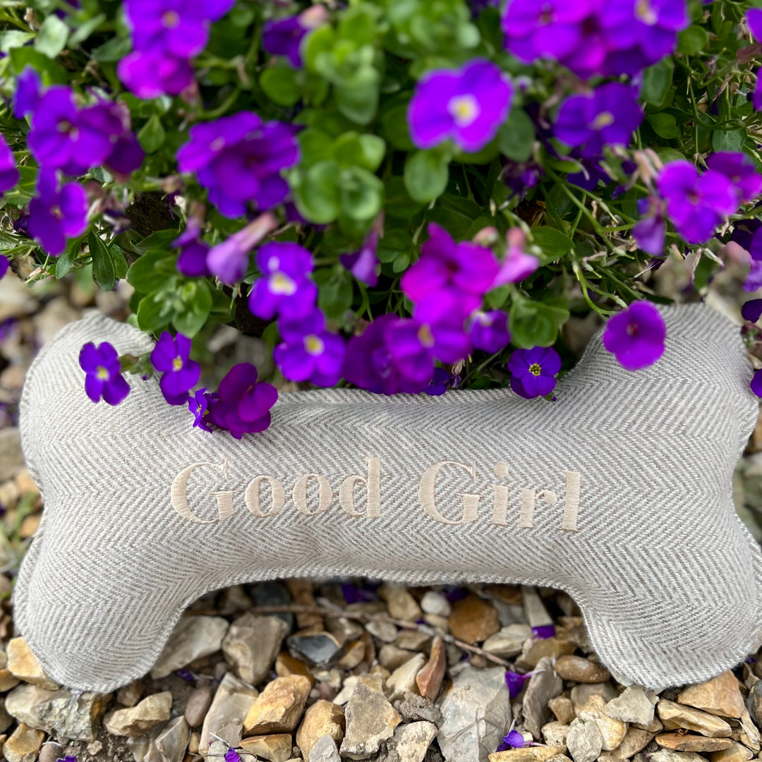 NEW: Latte Tweed Personalised Bone Dog Toy