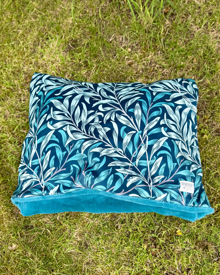 William Morris Teal Blue Willow Bough Velvet Doggy Den Bed