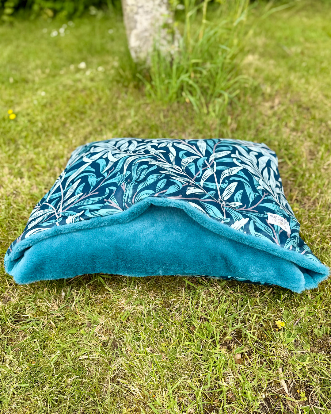 William Morris Teal Blue Willow Bough Velvet Doggy Den Bed