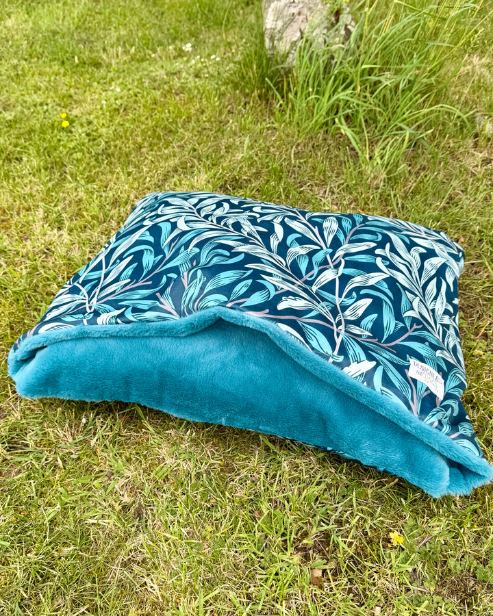 William Morris Teal Blue Willow Bough Velvet Doggy Den Bed