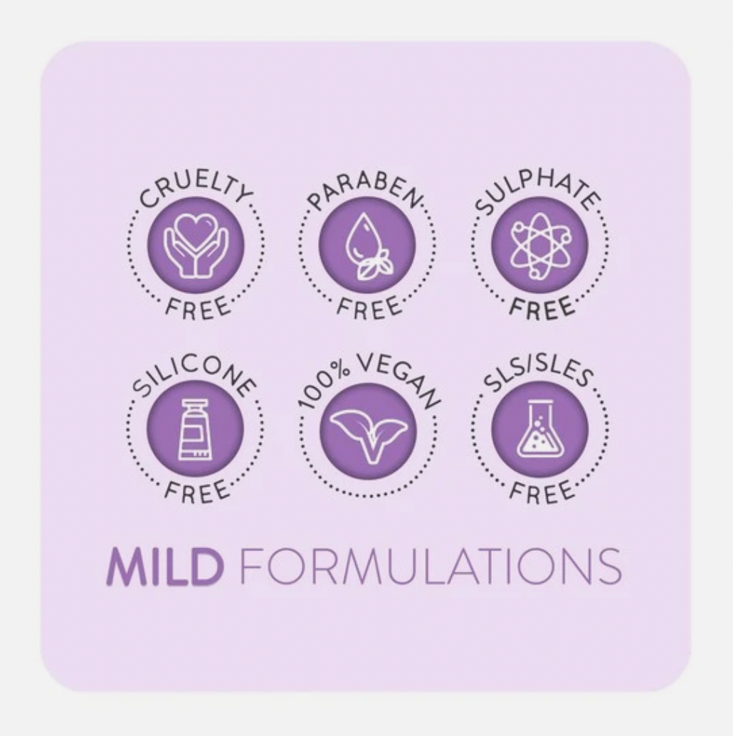 Image shows a purple sign with explanations of the Flea and Tick shampoo product. Says cruelty free, paraben free, sulphate free, silicone free, 100% vegan and SLS/SLES free 