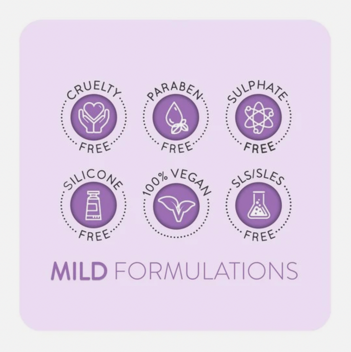 Image shows a purple sign with explanations of the Flea and Tick shampoo product. Says cruelty free, paraben free, sulphate free, silicone free, 100% vegan and SLS/SLES free 