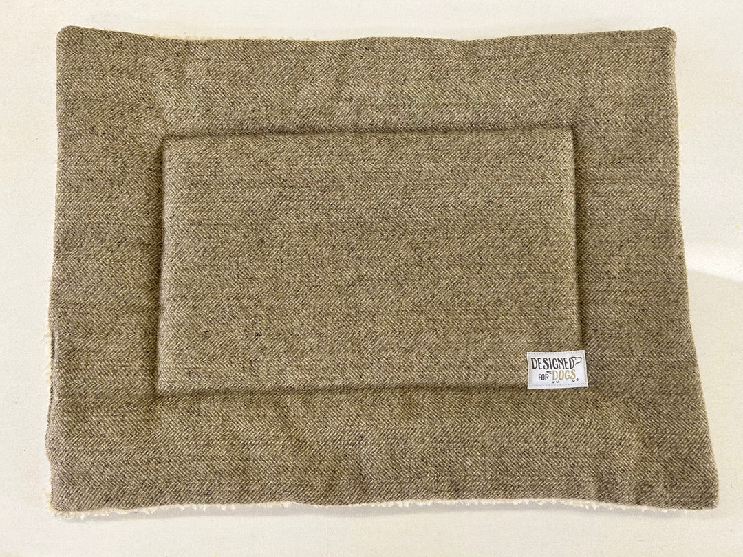 Brown tweed small dog mat with designed for dogs label 