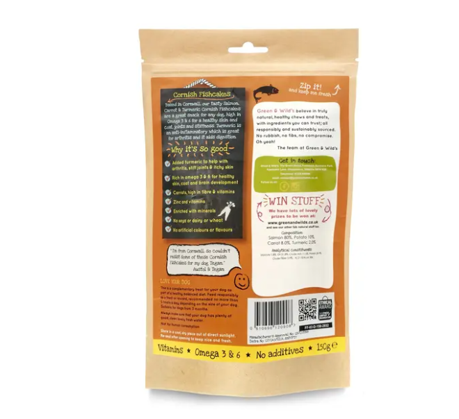 Image of the Green & Wild's Cornish fishcakes packaging from the back, showing product information