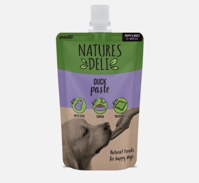 Natures Deli duck paste in a pouch packaging. 
