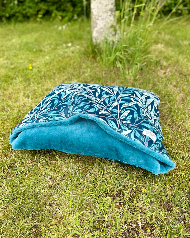 William Morris Teal Blue Willow Bough Velvet Doggy Den Bed