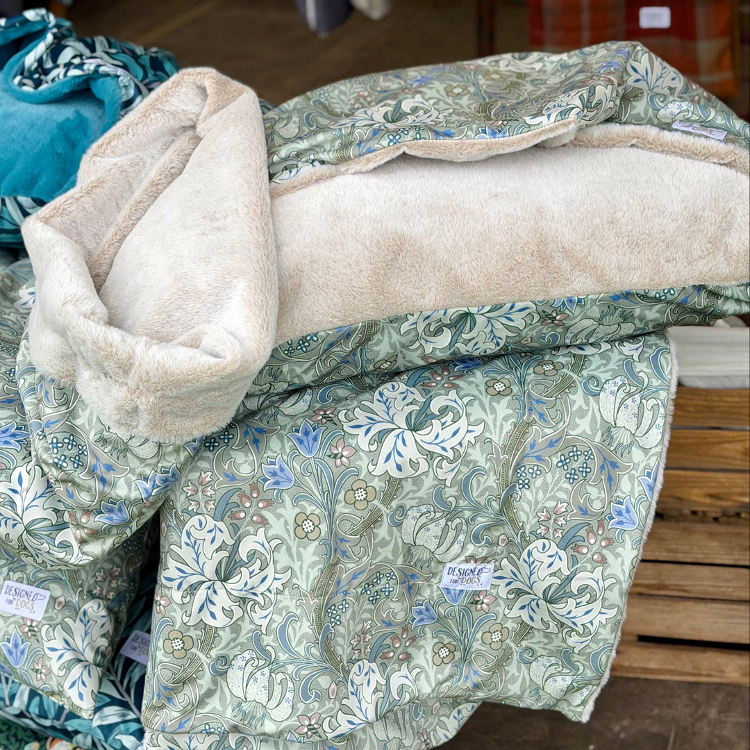 William Morris Moss Green Golden Lily Velvet Doggy Den Bed
