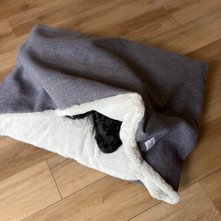 Oxford Blue Tweed Doggy Den Bed