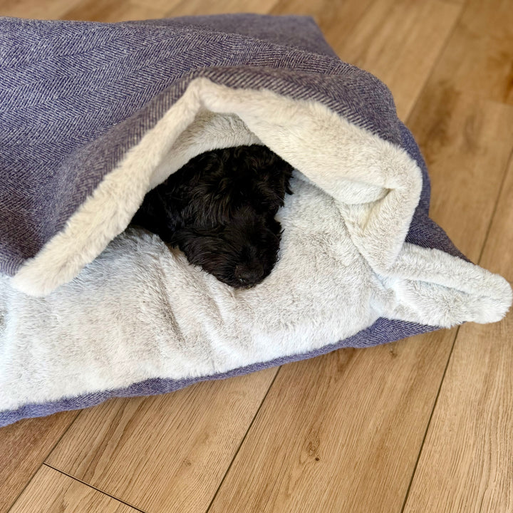 Oxford Blue Tweed Doggy Den Bed