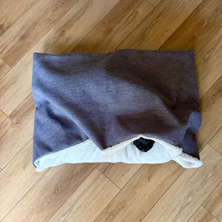 Oxford Blue Tweed Doggy Den Bed