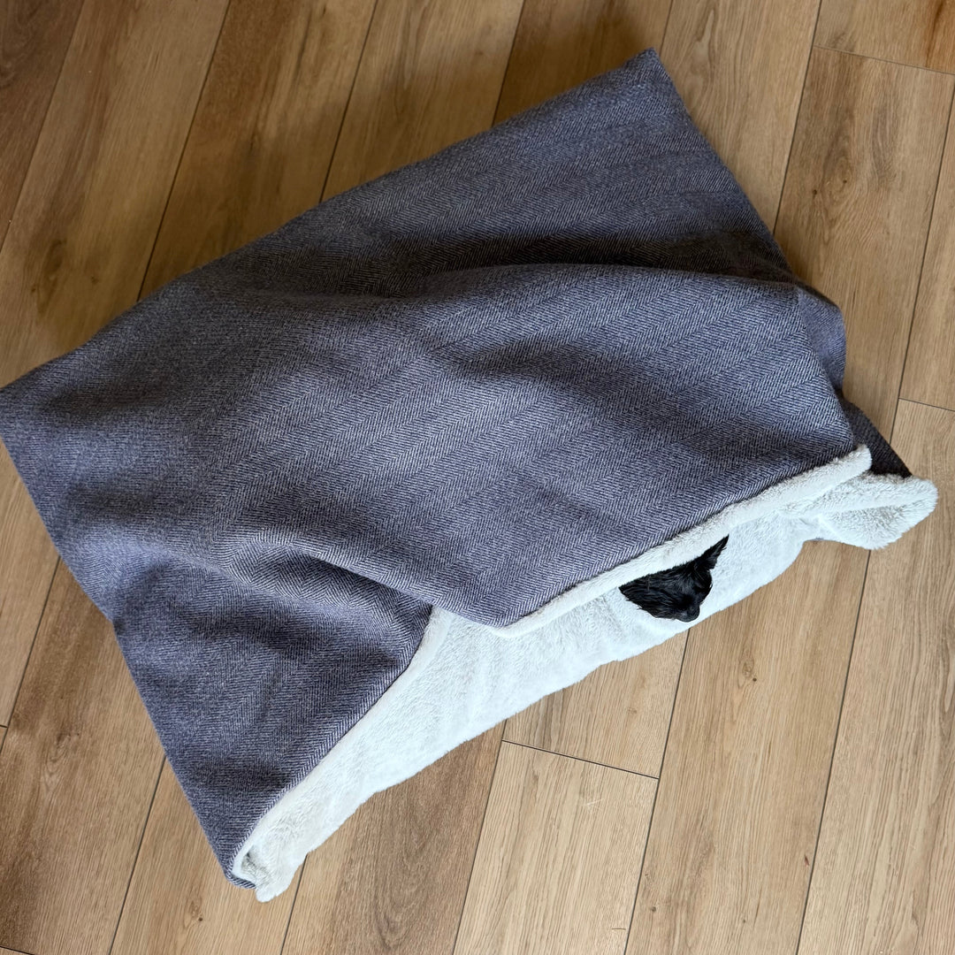Oxford Blue Tweed Doggy Den Bed
