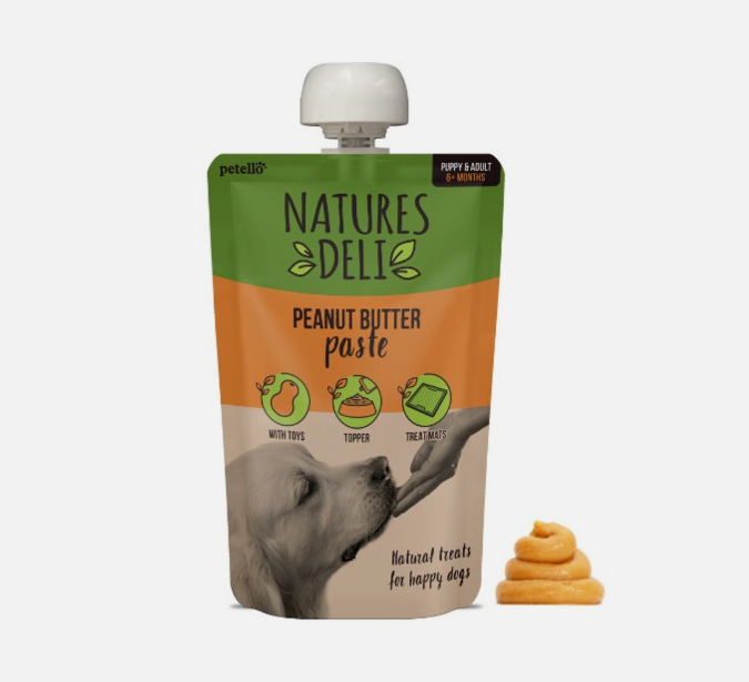 Nature's Deli peanut butter paste for dogs in a pouch packaging