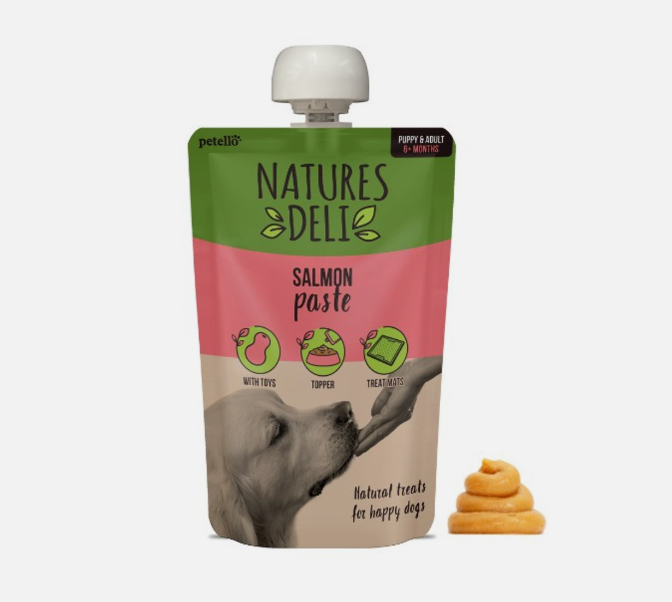 Nature's Deli Salmon Paste for dogs in a pouch packaging 