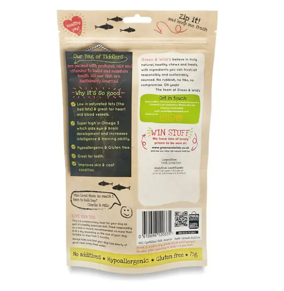 Green & Wild's Bag of Tiddlers, back of the packaging, showing product information