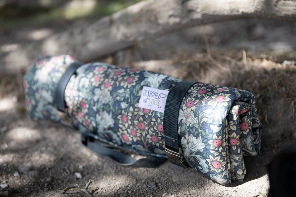 william morris orchid slate picnic pad mat rolled up