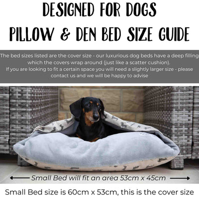 Dove Grey Dachshund Print Doggy Den Bed