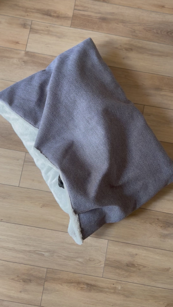 Oxford Blue Tweed Doggy Den Bed