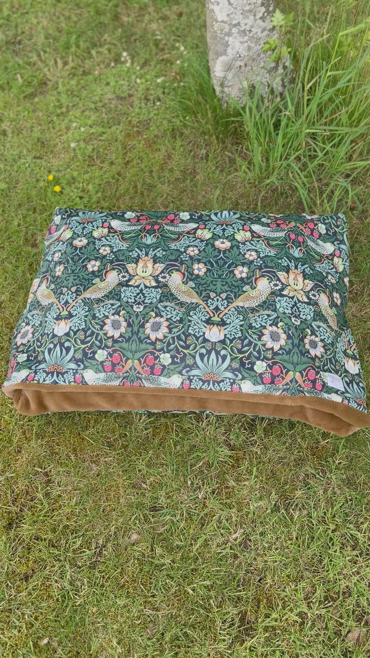 William Morris Ember Strawberry Thief Velvet Doggy Den Bed