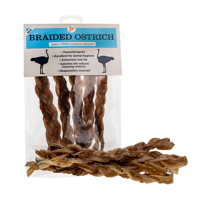 Braided ostrich tendon long-lasting dog chew